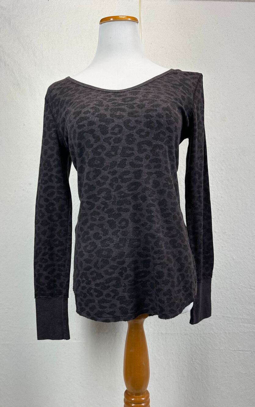 We The Free Free Waffle Knit Shirt Size M Animal Print Long Sleeve Scoop Top